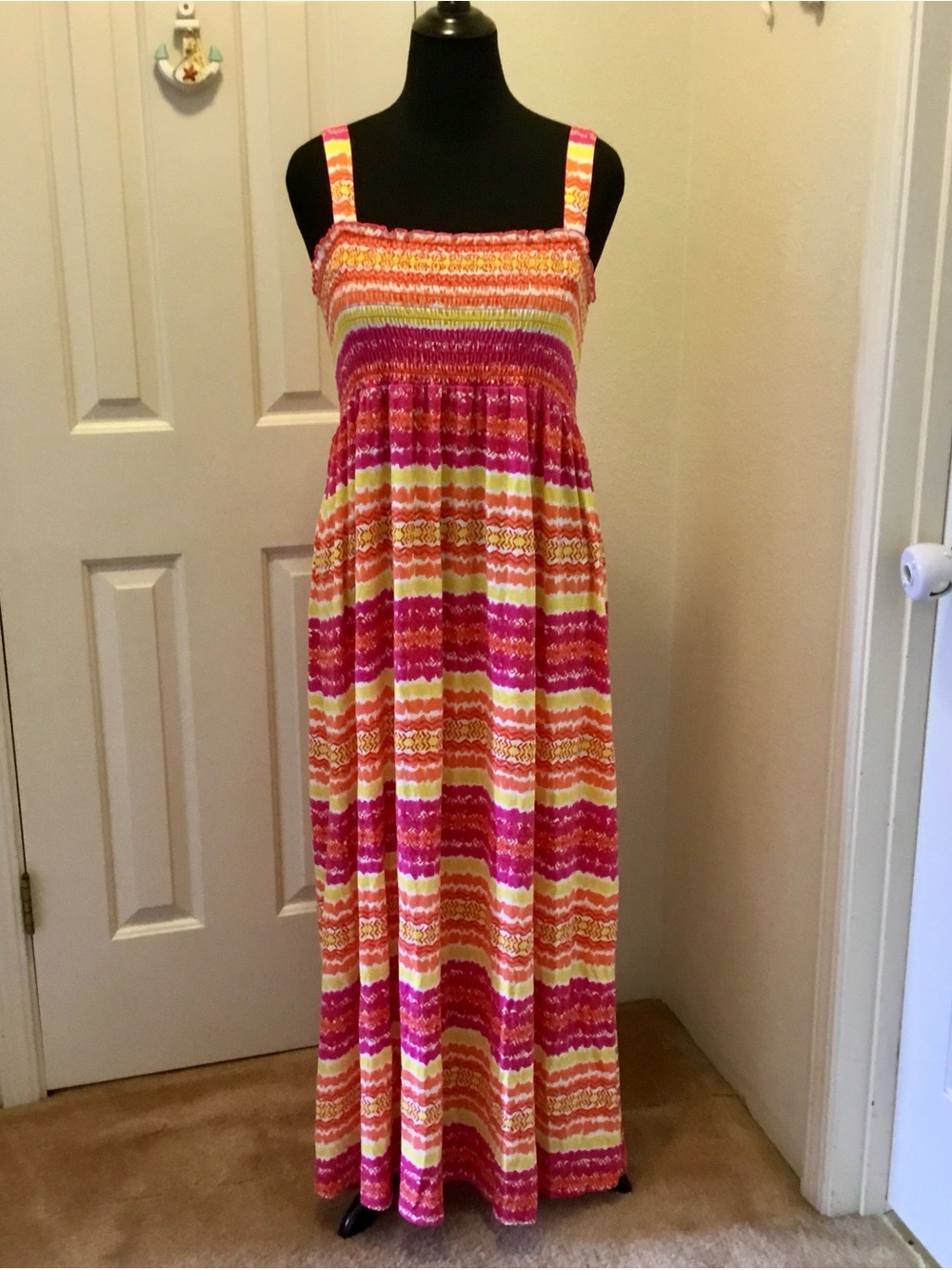 Faded Glory Red and Yellow Striped Maxi Dress